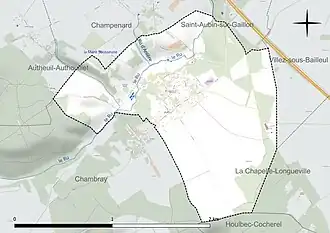 Carte en couleur présentant le réseau hydrographique de la commune
