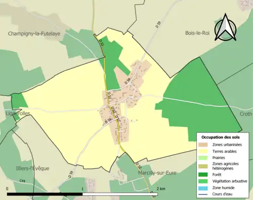Carte en couleurs présentant l'occupation des sols.