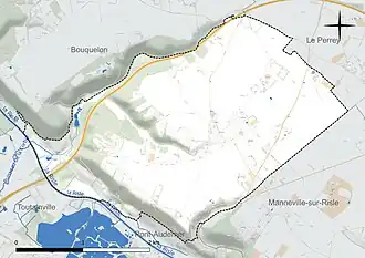 Carte en couleur présentant le réseau hydrographique de la commune