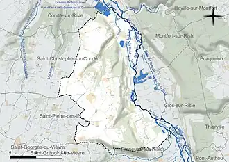 Carte en couleur présentant le réseau hydrographique de la commune