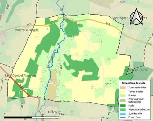 Carte en couleurs présentant l'occupation des sols.