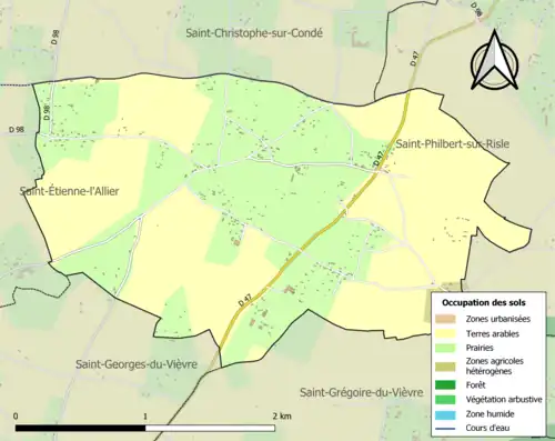 Carte en couleurs présentant l'occupation des sols.