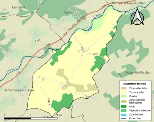 Carte en couleurs présentant l'occupation des sols.