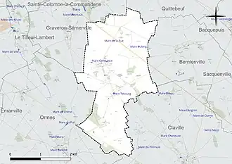 Carte en couleur présentant le réseau hydrographique de la commune
