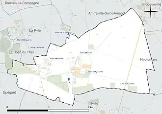 Carte en couleur présentant le réseau hydrographique de la commune