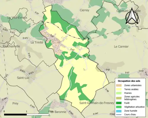 Carte en couleurs présentant l'occupation des sols.