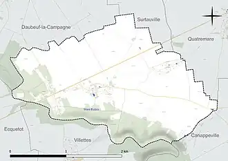 Carte en couleur présentant le réseau hydrographique de la commune