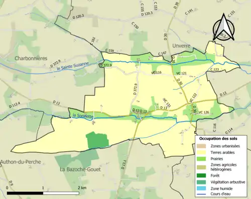 Carte en couleurs présentant l'occupation des sols.