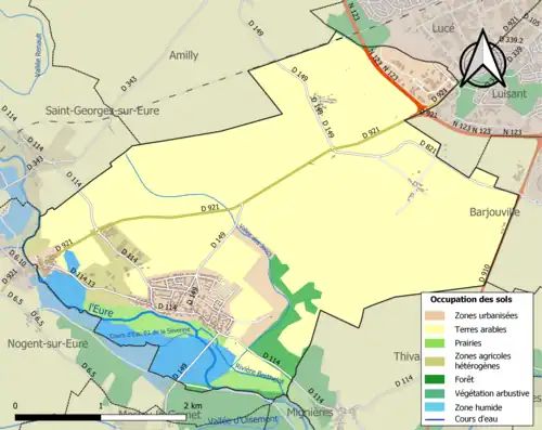 Carte en couleurs présentant l'occupation des sols.