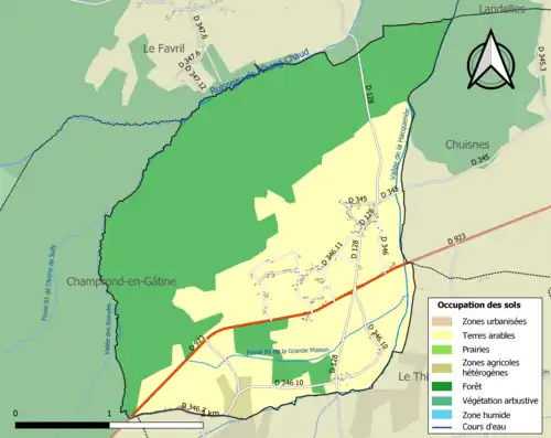 Carte en couleurs présentant l'occupation des sols.