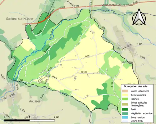 Carte en couleurs présentant l'occupation des sols.