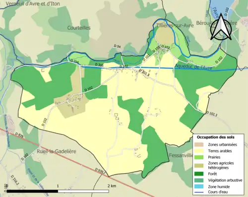 Carte en couleurs présentant l'occupation des sols.