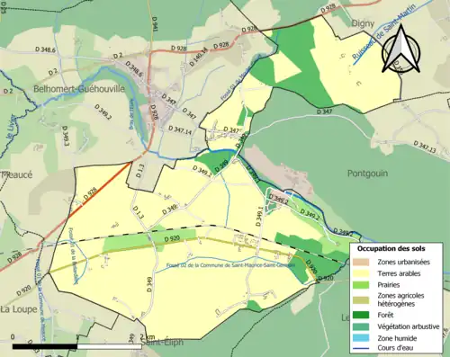Carte en couleurs présentant l'occupation des sols.