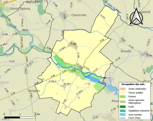 Carte en couleurs présentant l'occupation des sols.