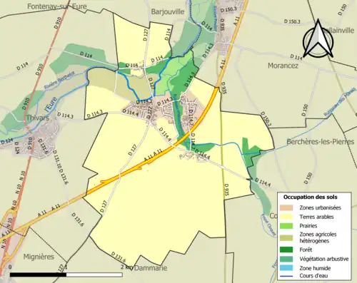 Carte en couleurs présentant l'occupation des sols.