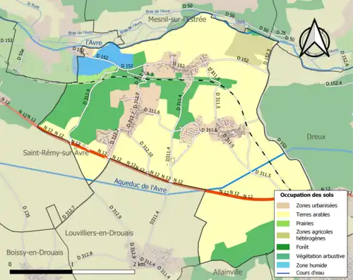 Carte en couleurs présentant l'occupation des sols.