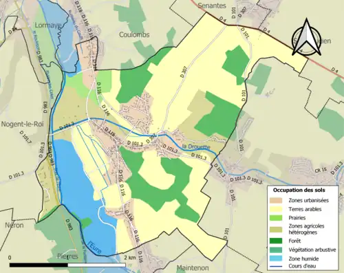 Carte en couleurs présentant l'occupation des sols.