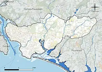 Carte en couleur présentant le réseau hydrographique de la commune