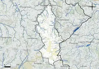 Carte en couleur présentant le réseau hydrographique de la commune