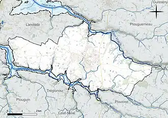 Carte en couleur présentant le réseau hydrographique de la commune