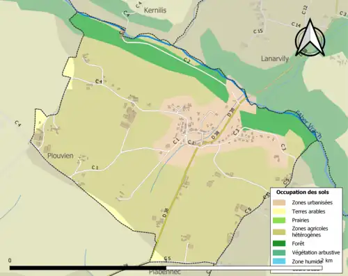 Carte en couleurs présentant l'occupation des sols.