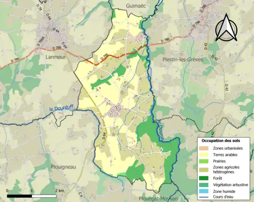 Carte en couleurs présentant l'occupation des sols.