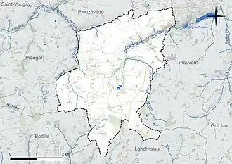 Carte en couleur présentant le réseau hydrographique de la commune