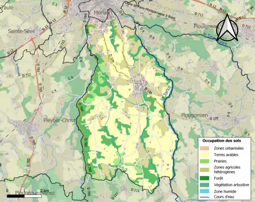 Carte en couleurs présentant l'occupation des sols.