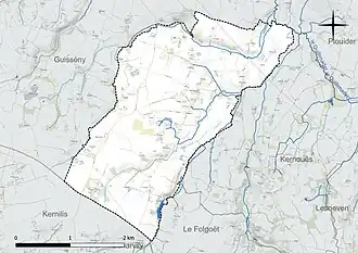 Carte en couleur présentant le réseau hydrographique de la commune