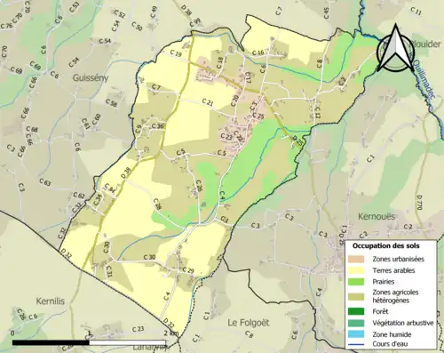Carte en couleurs présentant l'occupation des sols.