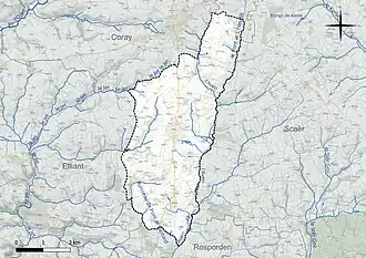 Carte en couleur présentant le réseau hydrographique de la commune