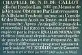 Inscription à l'intérieur de la chapelle