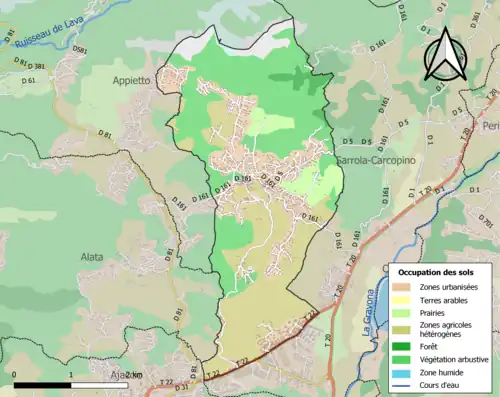 Carte en couleurs présentant l'occupation des sols.