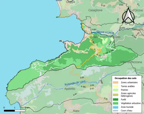 Carte en couleurs présentant l'occupation des sols.