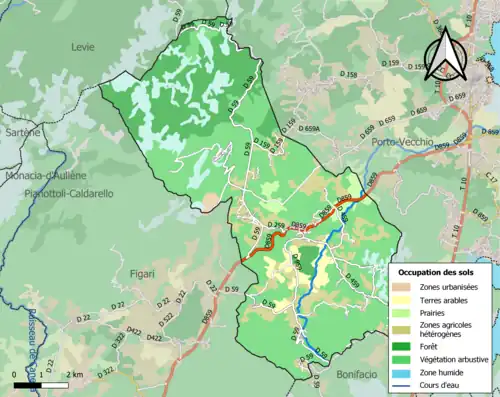 Carte en couleurs présentant l'occupation des sols.