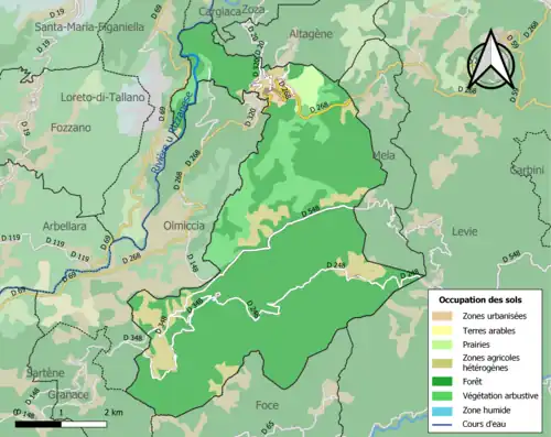 Carte en couleurs présentant l'occupation des sols.