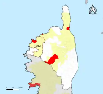 Localisation de l'aire d'attraction de Calvi dans le département de la Haute-Corse.