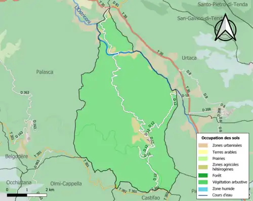 Carte en couleurs présentant l'occupation des sols.