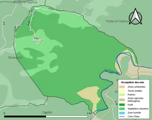 Carte en couleurs présentant l'occupation des sols.