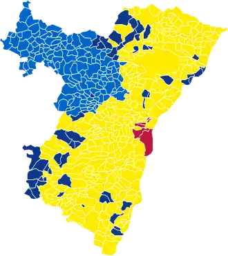 Nuance politique des candidats arrivés en tête dans chaque commune au 2e tour.
