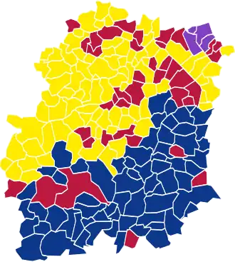 Nuance politique des candidats arrivés en tête dans chaque commune au 2e tour.