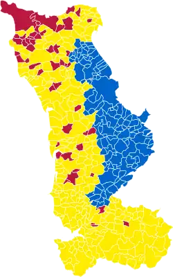 Nuance politique des candidats arrivés en tête dans chaque commune au 2e tour.