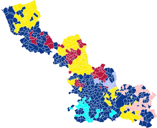 Nuance politique des candidats arrivés en tête dans chaque commune au 2e tour.