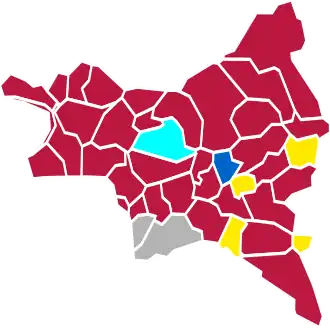 Nuance politique des candidats arrivés en tête dans chaque commune au 2e tour.