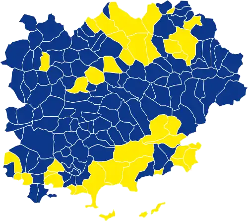 Nuance politique des candidats arrivés en tête dans chaque commune au 2e tour.