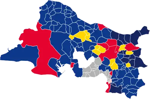 Nuance politique des candidats arrivés en tête dans chaque commune au 2e tour.