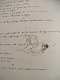 Manuscrit littéraire avec croquis préparatoires.