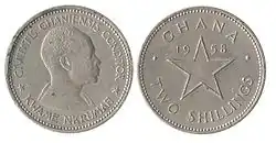 Pièce de 2 shillings en cupronickel, buste de Kwame Nkrumah (1958).