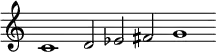  \relative c' { \cadenzaOn \omit Staff.TimeSignature \tempo 1 = 90 \set Score.tempoHideNote = ##t c1 d2 ees fis g1 } 