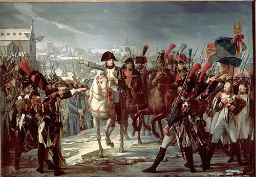 Napoléon harangue le 2e&nbsp;corps de la Grande-Armée sur le pont de Lech à Augsbourg (1808), Versailles, musée de l'Histoire de France.